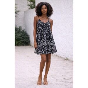 Express Black White Leopard Print Slip Dress Women's M Spaghetti Strap Flowy
